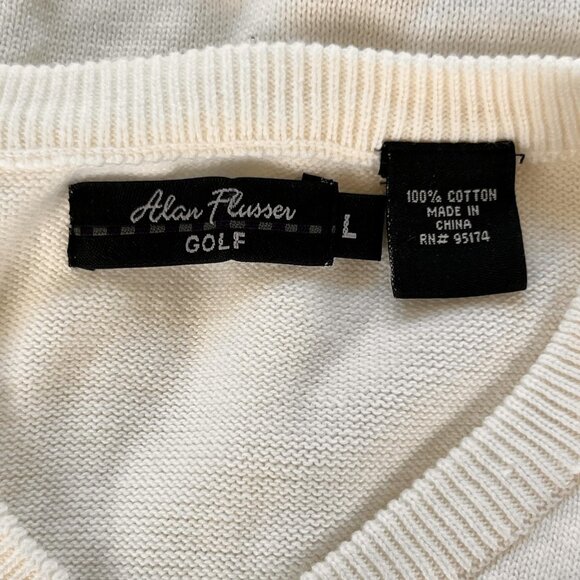 Alan Flusser Mens L Sweater Vest White Diamond Knit Pullover Golf Classic Preppy - Picture 3 of 8